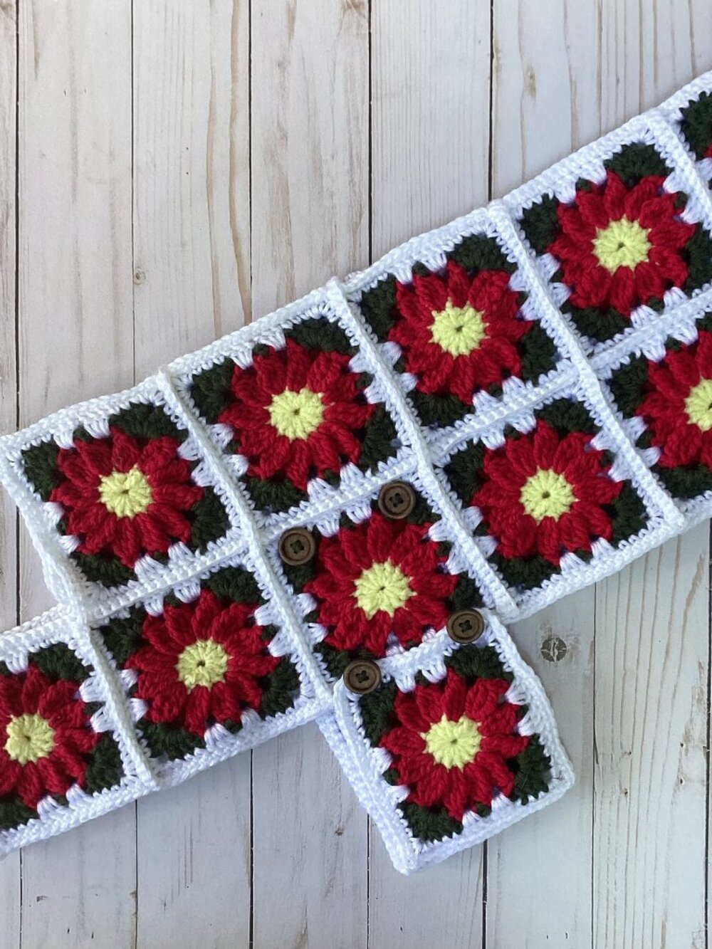 Handmade Crocheted Dog Coat with Poinsettias (Size Medium/Large)